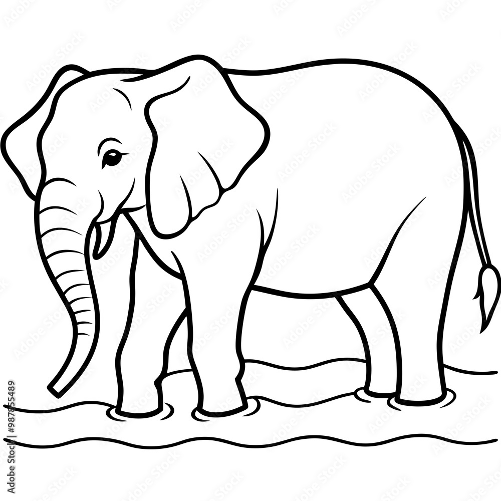 Fototapeta premium Elephant Upper Body Wading in Water - Vector Art