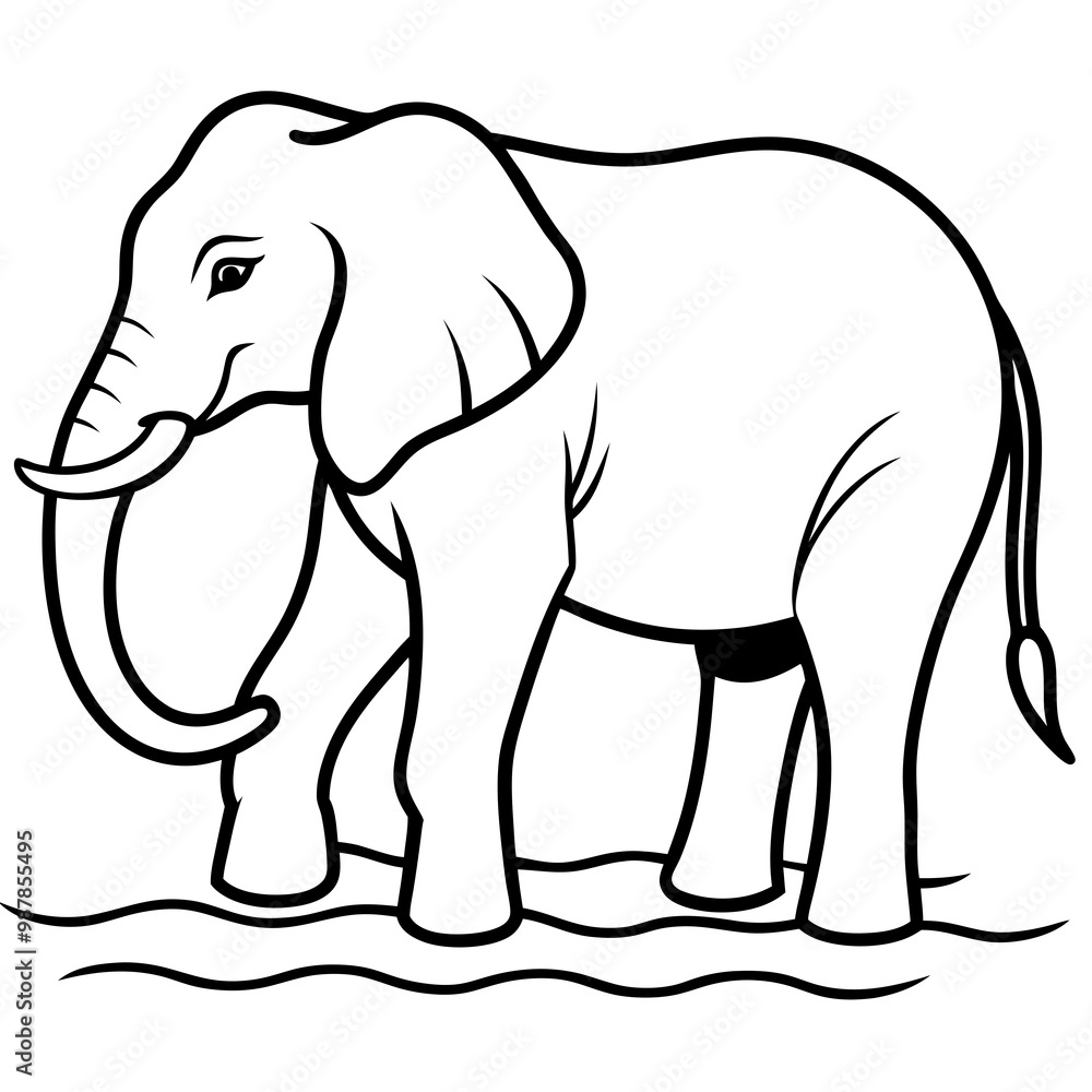 Elephant Upper Body Wading in Water - Vector Art Elephant Upper Body Wading in Water - Vector Art