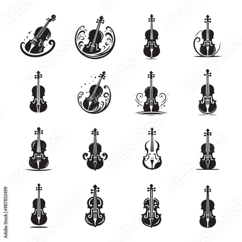 cello silhouette vector icon set, cello collection, vector cello bundle 