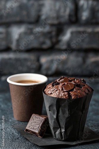 Indulging in rich coffee with a chocolate muffin next to a vintage coffee pot...