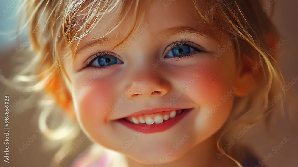 A little girl with blonde hair and blue eyes smiles for the camera. A little girl with blonde hair and blue eyes smiles for the camera.
