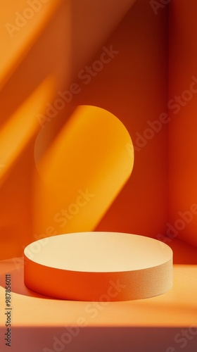 A striking orange display featuring geometric shapes and shadows during dayli...