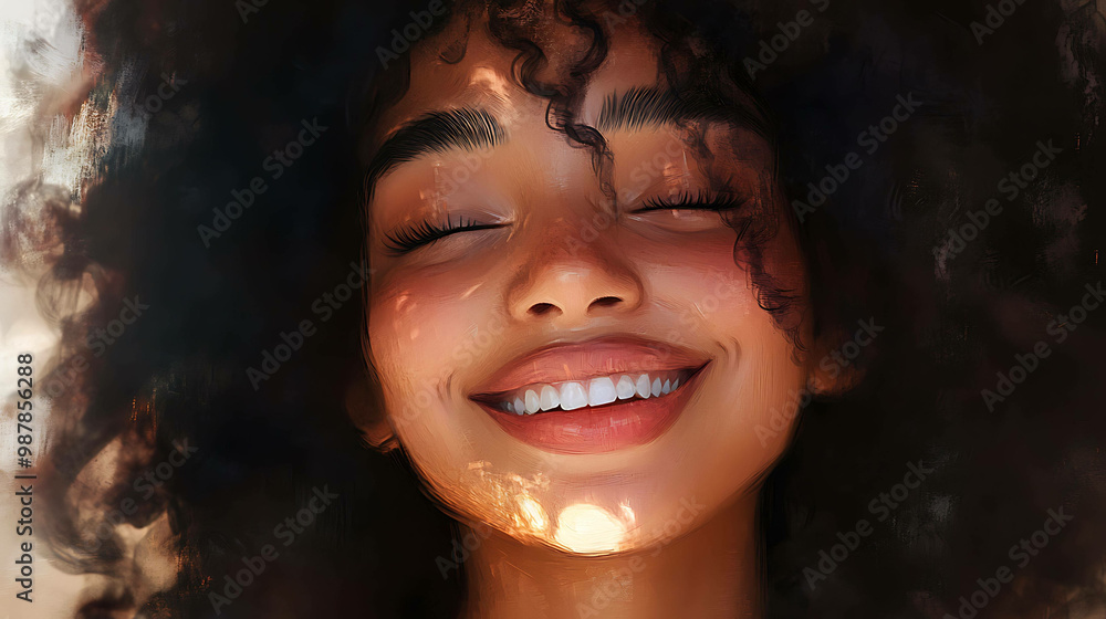 Digital portrait of a smiling woman with afro hair. Digital portrait of a smiling woman with afro hair.
