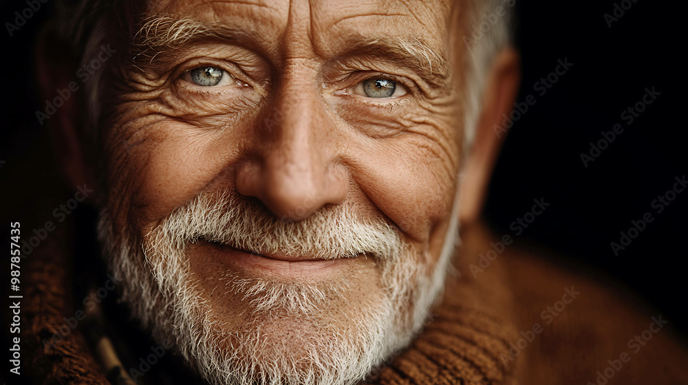 Close-up portrait of a smiling elderly man with a white beard and blue eyes. Close-up portrait of a smiling elderly man with a white beard and blue eyes.