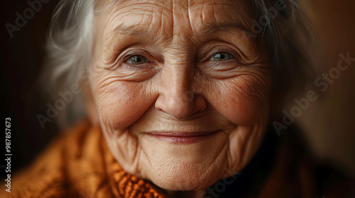 Close up portrait of a smiling elderly woman.