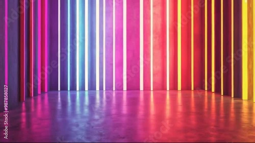 Abstract background with colorful stripes on a concrete wall and floor