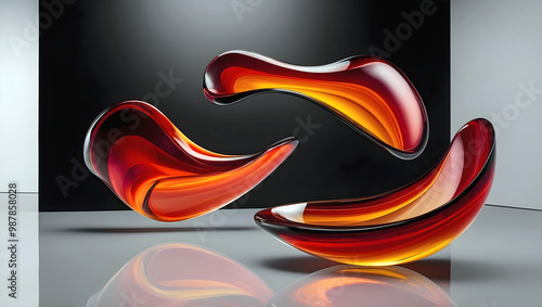 Obraz na płótnie Abstract elegant background, artistic shapes made of glass, red, yellow orange template, modern shiny wallpaper, copy space area w salonie
