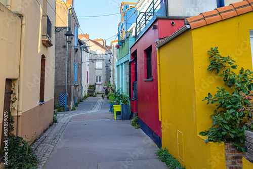 Obraz na płótnie Trentemoult is a former fishing village on the Loire River, known for colorful houses. Nantes, Loire Atlantique, France. w salonie