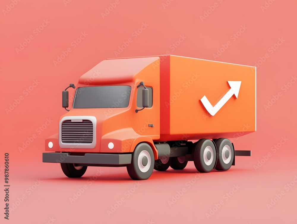 A vibrant orange delivery truck symbolizing logistics and transportation success on a smooth pink background. A vibrant orange delivery truck symbolizing logistics and transportation success on a smooth pink background.