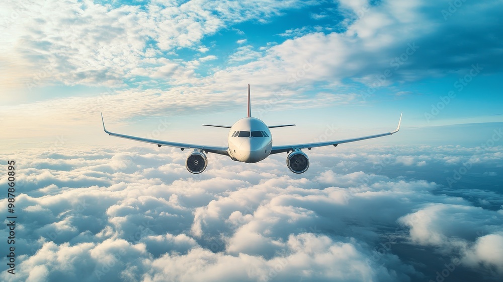 Obraz premium Passenger airplane flying in sky composition background