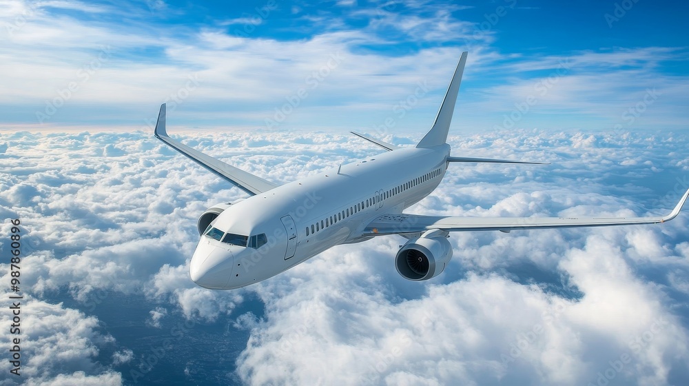 Obraz premium Passenger airplane flying in sky composition background