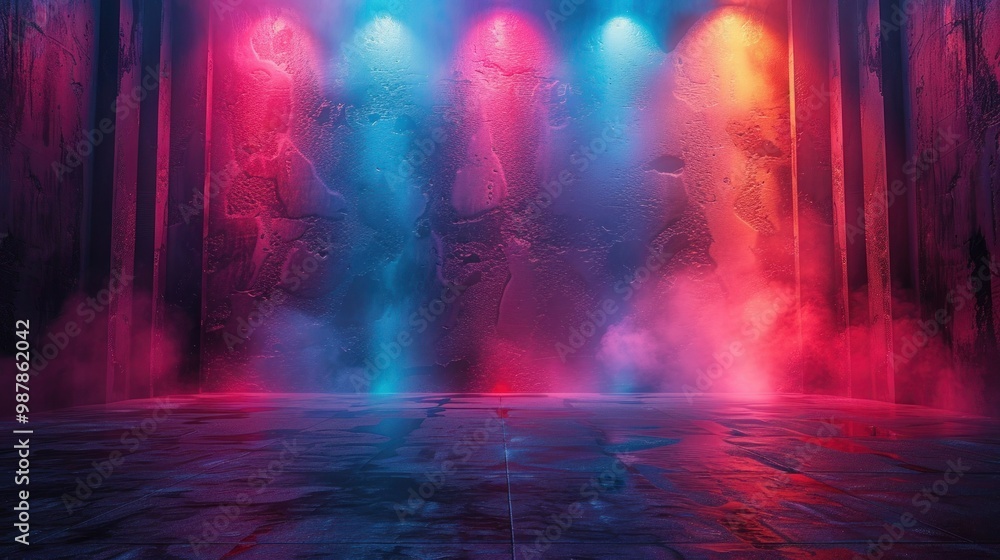 Fototapeta premium Vibrant Stage Lights on Empty Banner Background with Ample Copy Space
