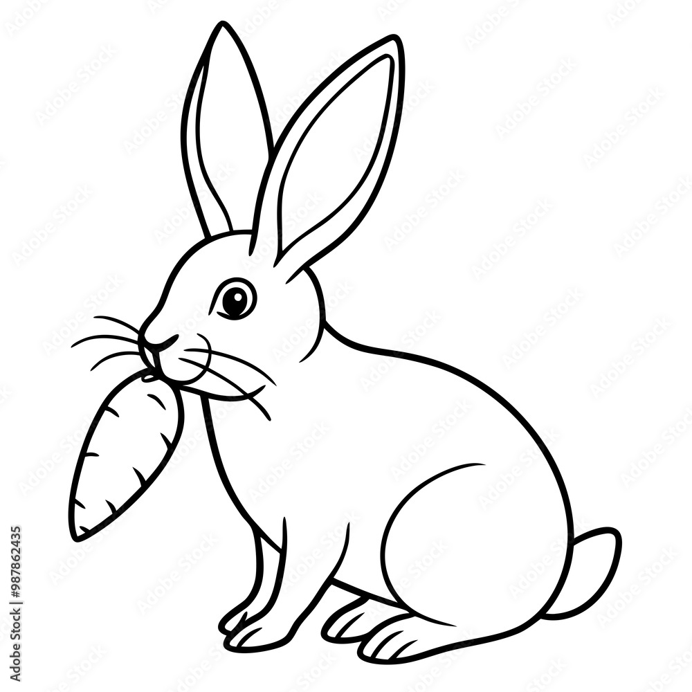 Intricate Line Art Rabbit Nibbling a Carrot Intricate Line Art Rabbit Nibbling a Carrot