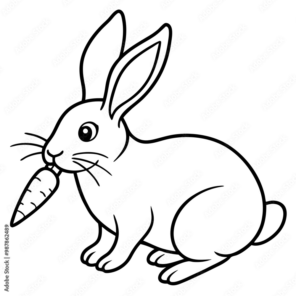 Intricate Line Art Rabbit Nibbling a Carrot