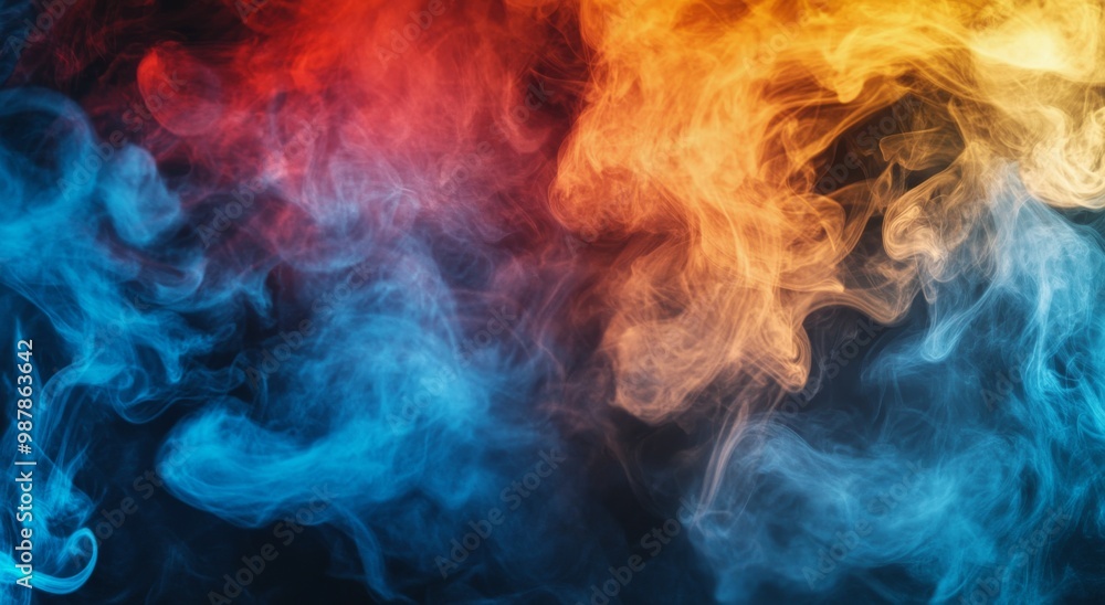 Colorful swirls of smoke blend together creating an artistic display in vibrant hues Colorful swirls of smoke blend together creating an artistic display in vibrant hues