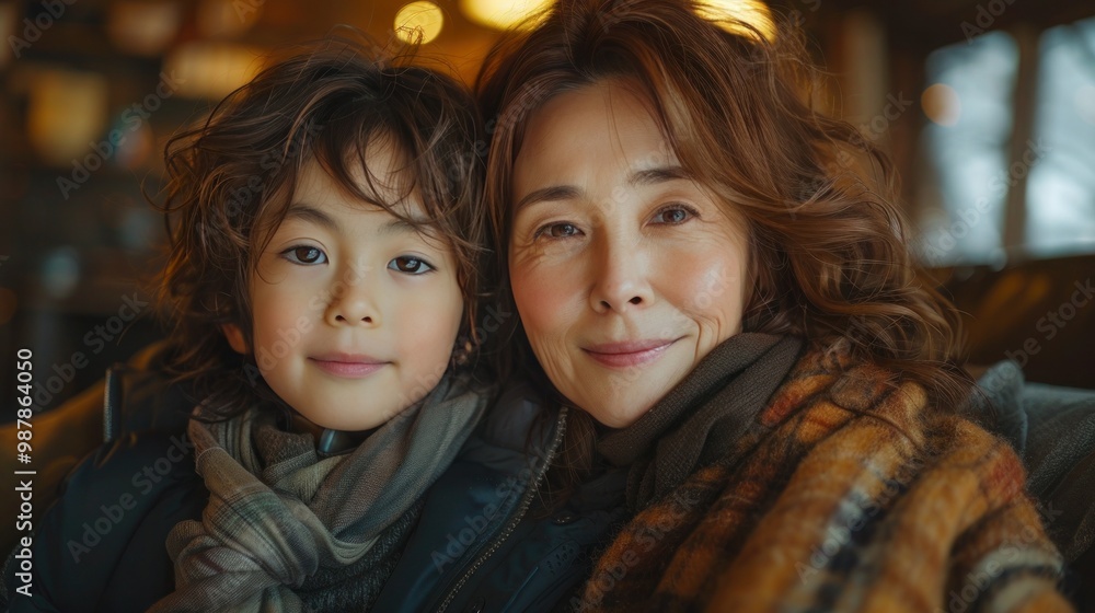 Japanese Mother and Son Share Affectionate Moment at Home, Displaying Warm Family Love Japanese Mother and Son Share Affectionate Moment at Home, Displaying Warm Family Love