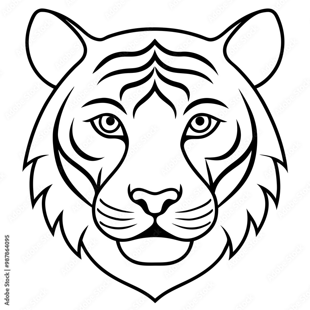 Fototapeta premium Tiger Face Line Art Emphasizing Piercing Eyes and Bold Stripes