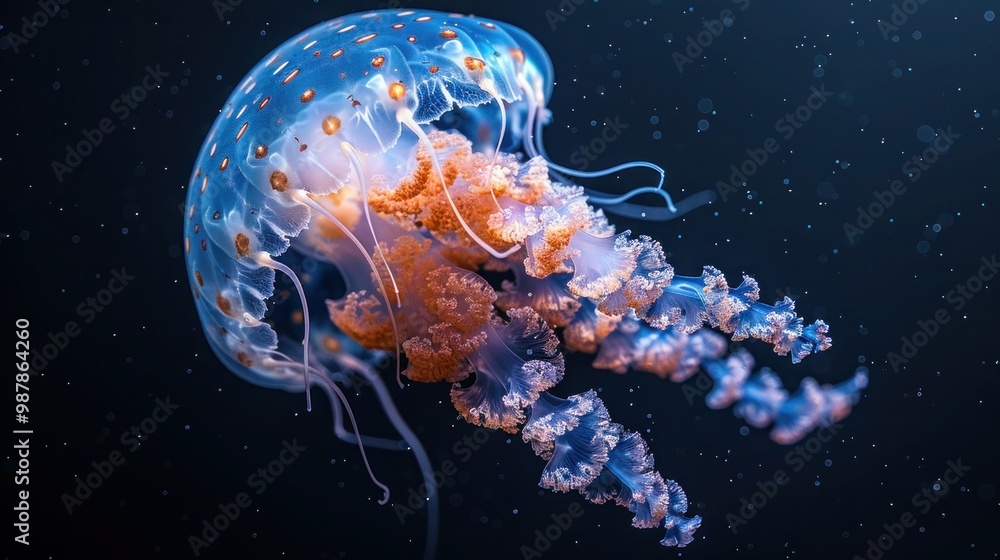 Graceful Jellyfish Floating on Isolated Background Graceful Jellyfish Floating on Isolated Background