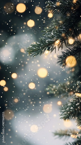 Wallpaper Mural Snowfall gently falls on a Christmas tree adorned with glowing lights during the festive season Torontodigital.ca