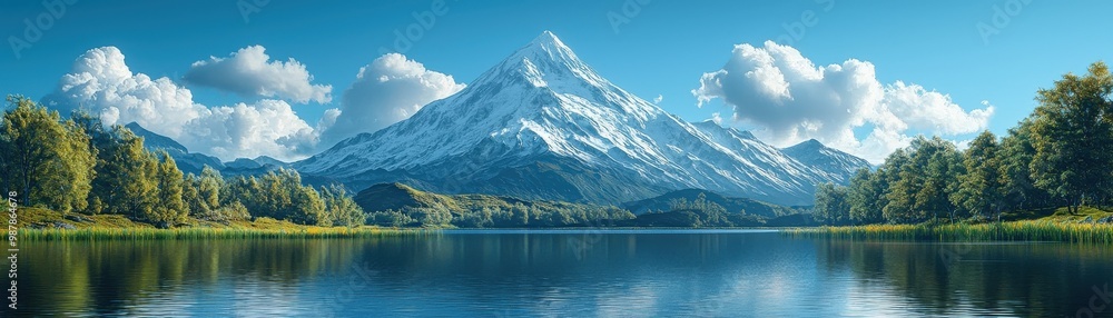 Hyper Realistic Mountain Landscape with Clear Reflection Hyper Realistic Mountain Landscape with Clear Reflection