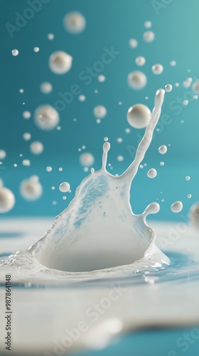 Dynamic water splash creating the number two against a vibrant blue background