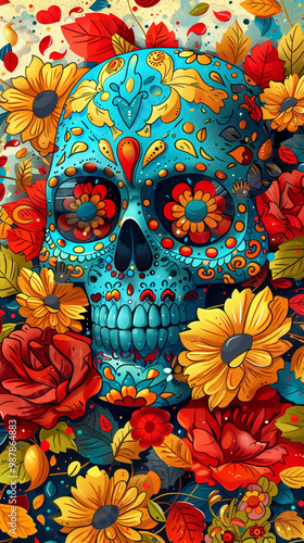 Festive Dia De Muertos background banner, celebration day of the dead