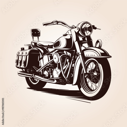 Classic Motorcycle Silhouette, Harley Motorcycle Vintage Monochrome Style Isolated Vector.