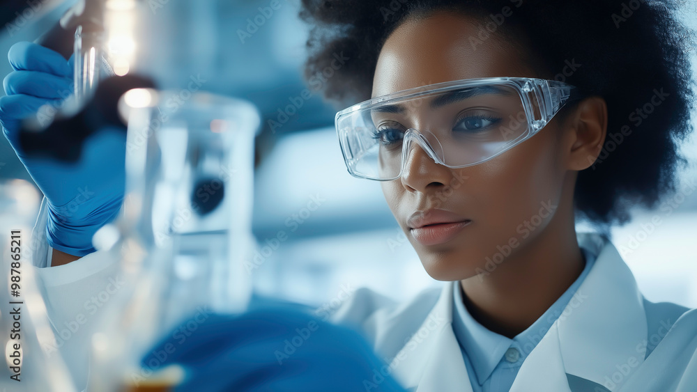A female chemist or scientists conducts a scientific experiment in a laboratory for research and develop to medicine, future health care innovation. A female chemist or scientists conducts a scientific experiment in a laboratory for research and develop to medicine, future health care innovation.