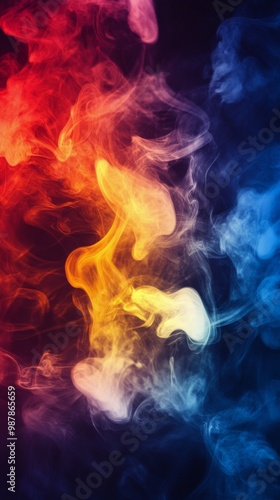 Vibrant colorful smoke swirling in artistic patterns against a dark background during nighttime