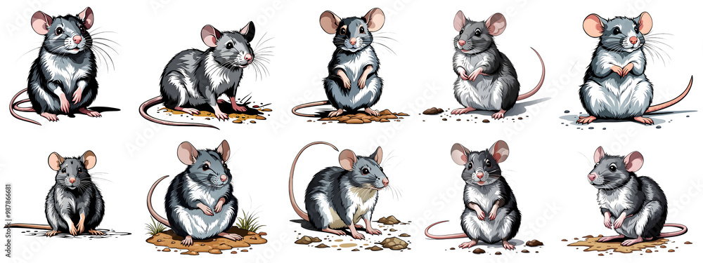 Fototapeta premium Illustration set of mouse sitting. white background