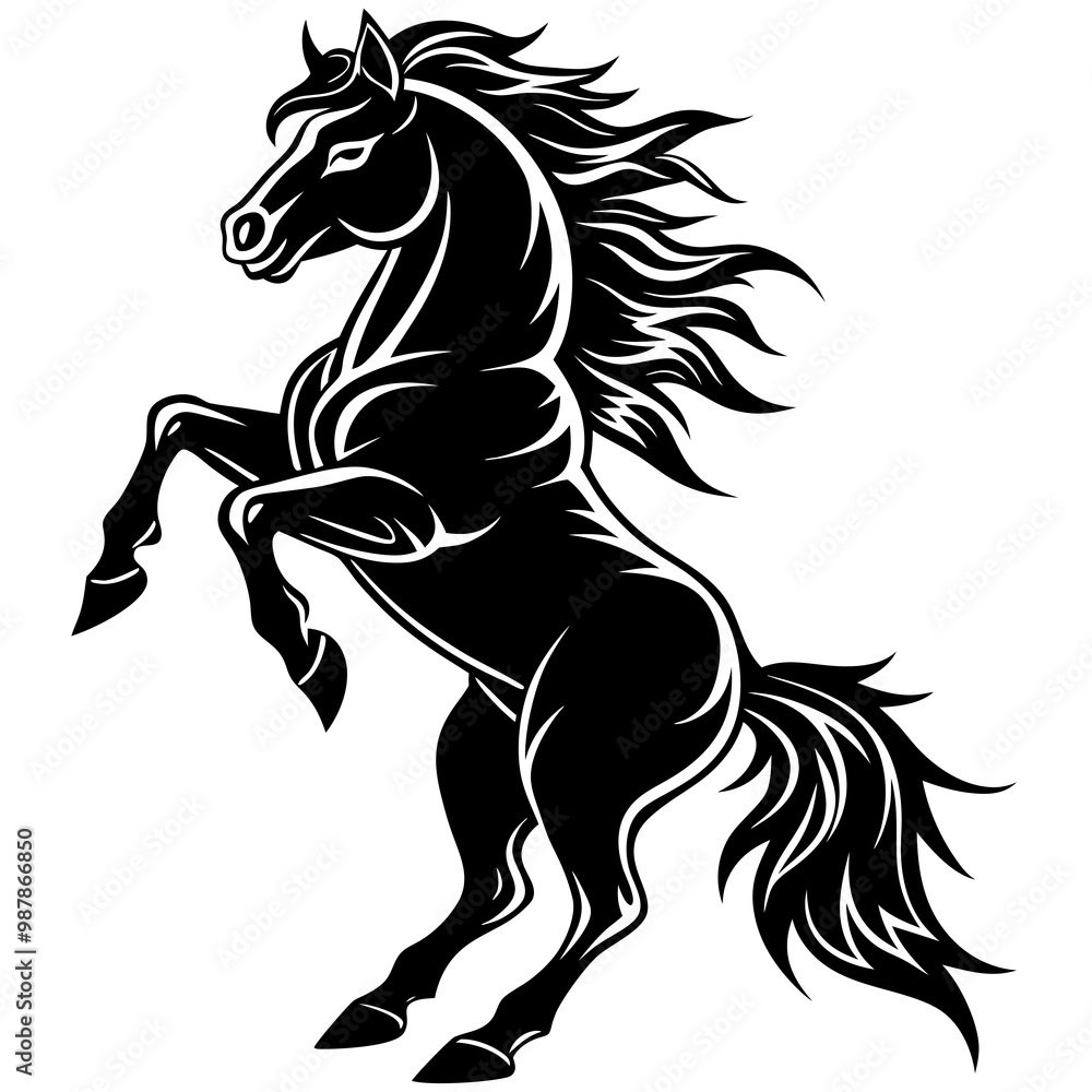 Dynamic Horse Silhouette Energetic Rearing Vector Art Dynamic Horse Silhouette Energetic Rearing Vector Art