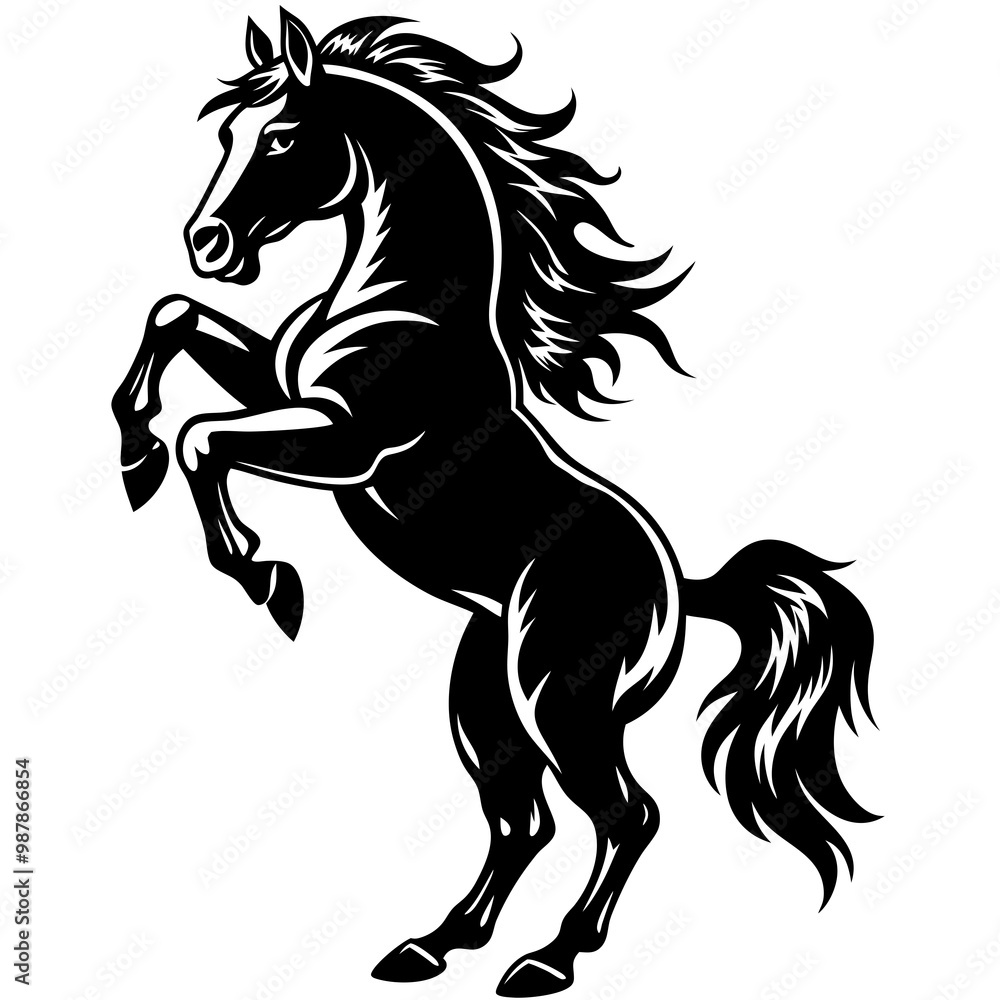 Dynamic Horse Silhouette Energetic Rearing Vector Art Dynamic Horse Silhouette Energetic Rearing Vector Art