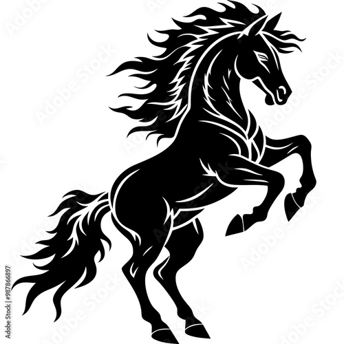 Dynamic Horse Silhouette Energetic Rearing Vector Art