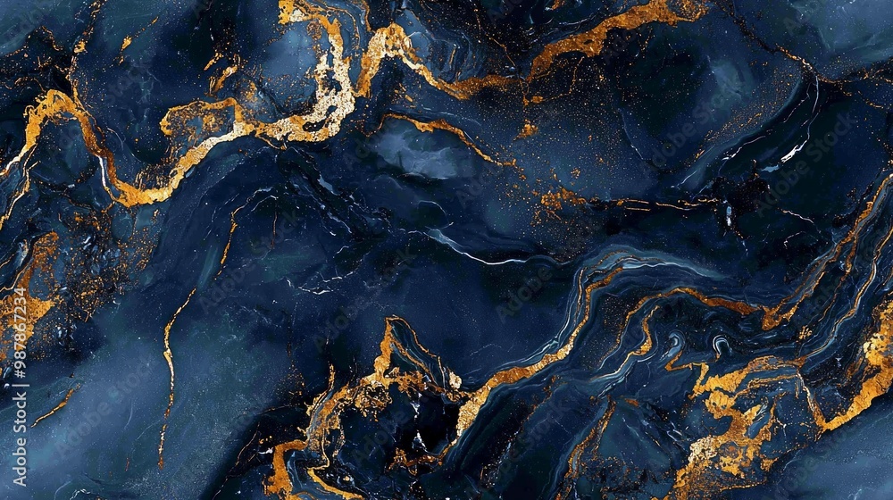 Fototapeta premium Opulent Marble Elegance: Luxurious Pattern in Gold and Blue Hues