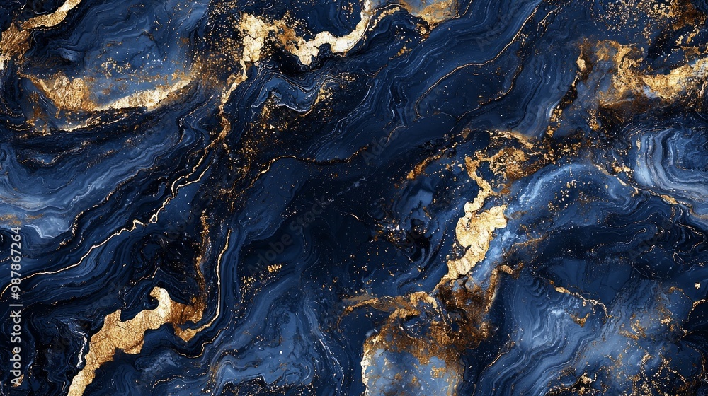 Fototapeta premium Opulent Marble Elegance: Luxurious Pattern in Gold and Blue Hues