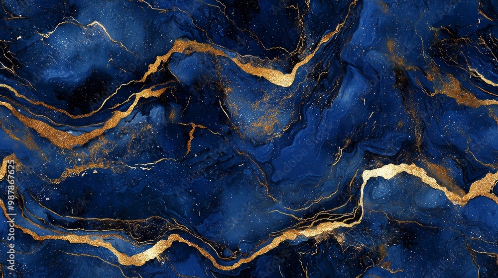 Fototapeta premium Opulent Sapphire Blue and Gold Marble Seamless Pattern for Luxurious Designs
