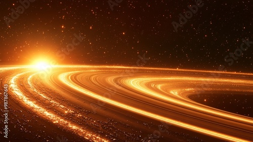 An artistic representation of golden, Saturn-like rings glistening in the vastness of space with a starry background, capturing the beauty and mystery of the universe.