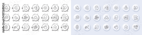 Mental health, Sunscreen and Medical mask line icons. White pin 3d buttons, chat bubbles icons. Pack of Mountain bike, Capsule pill, Intestine icon. Vector