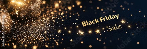 Wallpaper Mural Glittering golden stars scattered elegantly on a black backdrop with the text 'Black Friday Sale', perfect for promoting festive, seasonal, and discount shopping events. Torontodigital.ca