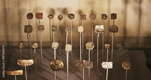 Set Of Old Indian Coins Were Issued By Gandhara Janapada Somewhere Between 6th-2nd Century Bce. Ancient Indian Coins Were Stuck Of Silver Or Copper Using The Punch-marked Technique. Ancient Coins photo