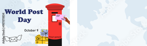 Wallpaper Mural Celebrating World Post Day on October 9 with a colorful illustration of a post box and mail items Torontodigital.ca