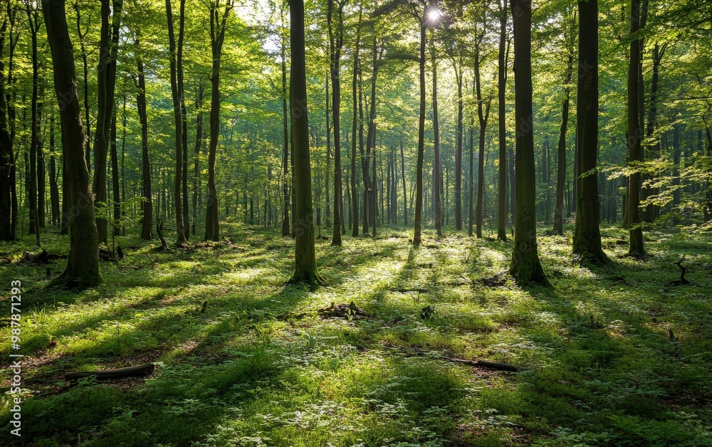 Fototapeta premium Beautiful forest. Summer forest with sunlights