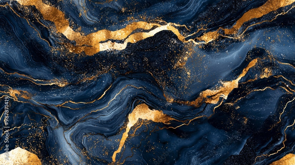 Naklejka premium Glorious Sapphire and Gold Marble Elegance for Sophisticated Interior Design