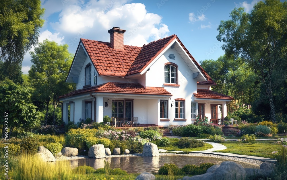 Beautiful house. Modern house. House in the village. House with a garden Beautiful house. Modern house. House in the village. House with a garden