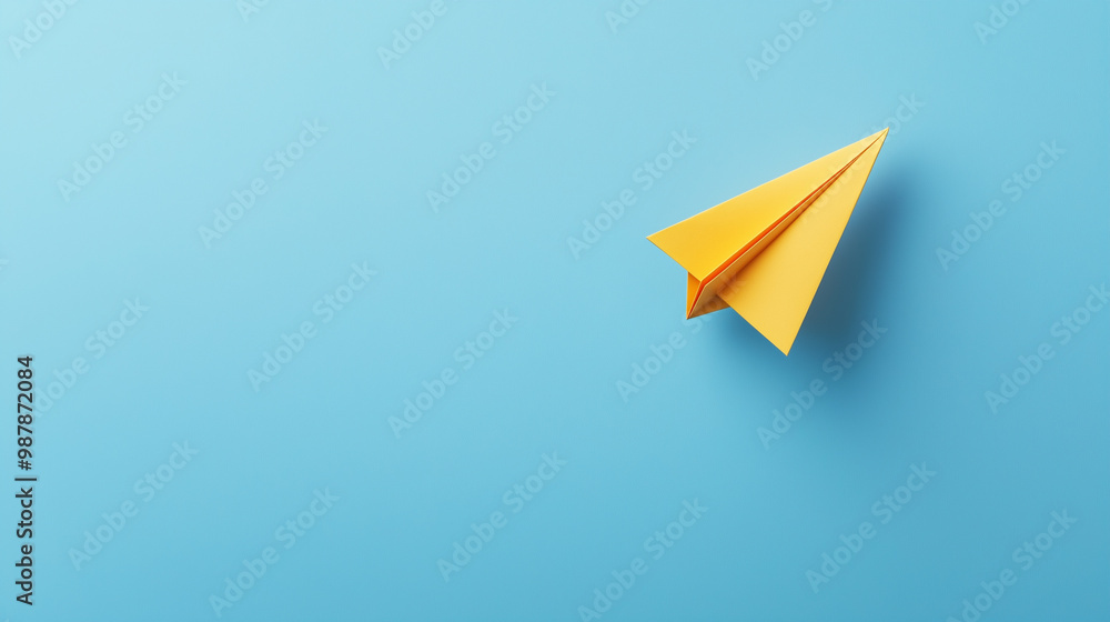 Paper Plane Flying Upward on a Light Sky-Blue Background Symbolizing Achievement and Aspirations with Ample Space for Text Paper Plane Flying Upward on a Light Sky-Blue Background Symbolizing Achievement and Aspirations with Ample Space for Text