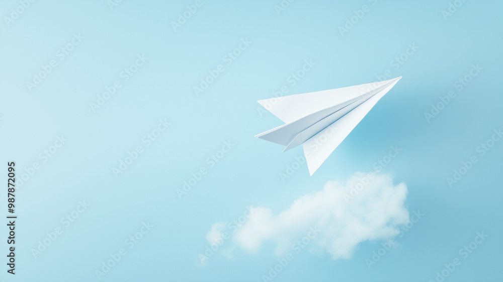 Paper Plane Flying Upward on a Light Sky-Blue Background Symbolizing Achievement and Aspirations with Ample Space for Text Paper Plane Flying Upward on a Light Sky-Blue Background Symbolizing Achievement and Aspirations with Ample Space for Text