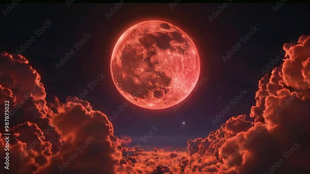 The animation shows a lunar eclipse unfolding over an endless ...