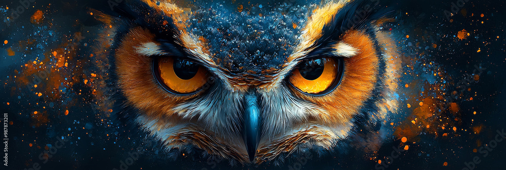 Obraz na plátně Close-up of an owl's piercing gaze.