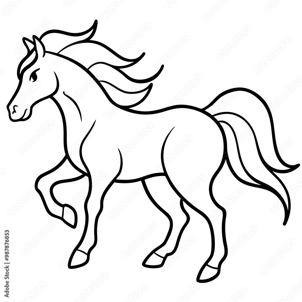 Galloping Horse Line Art with Flowing Mane Vector Galloping Horse Line Art with Flowing Mane Vector