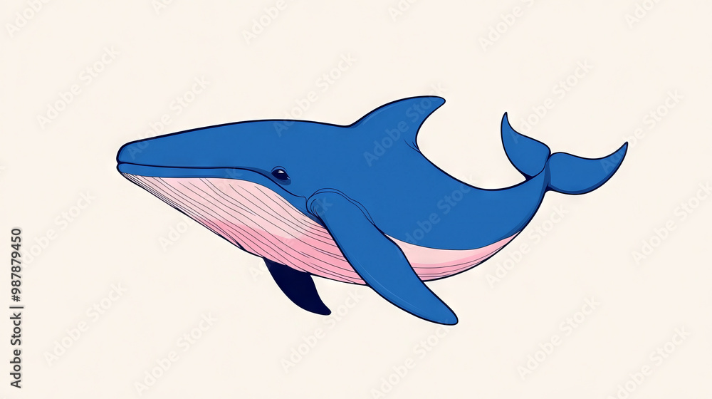 Fototapeta premium A simple illustration of a blue whale with a pink belly.